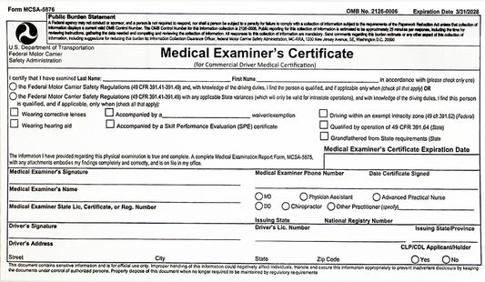 Medical Examiners Self-Laminating Certificate (Pack of 25)