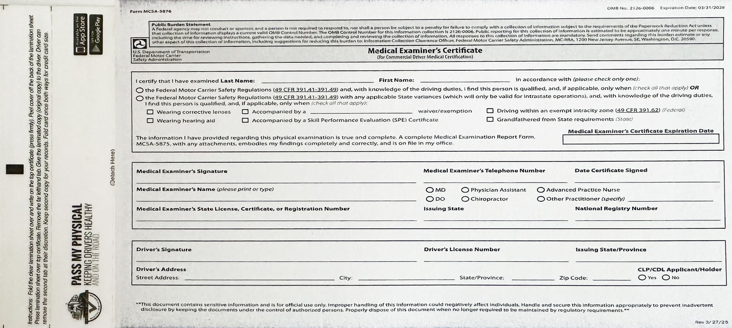 Medical Examiners Self-Laminating Certificate (Pack of 25)