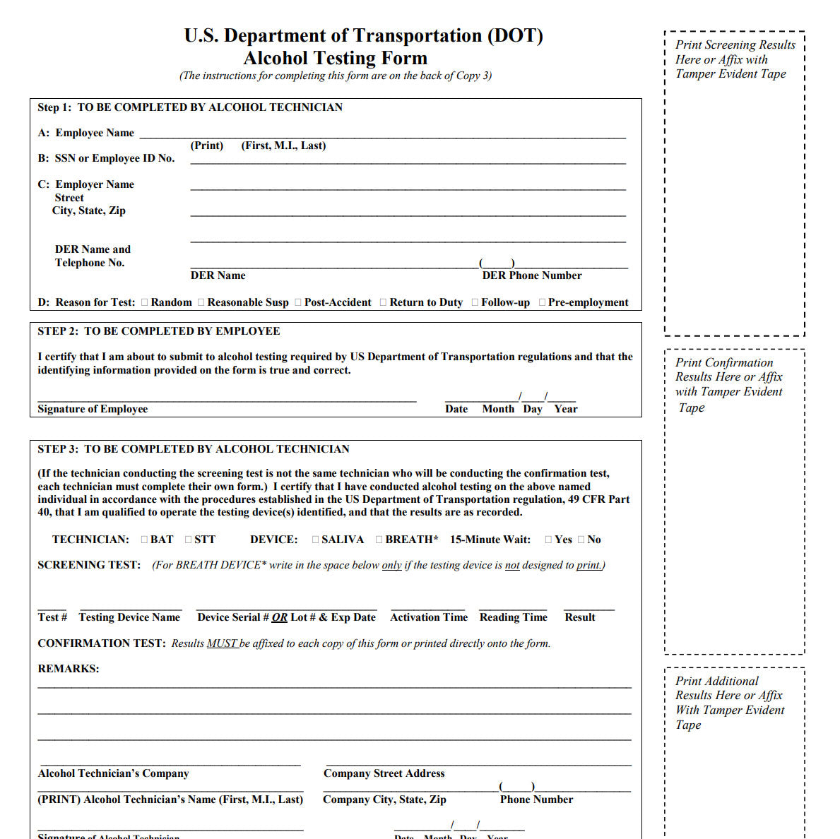 Alcohol DOT Forms (Pack of 25) Pass My Physical