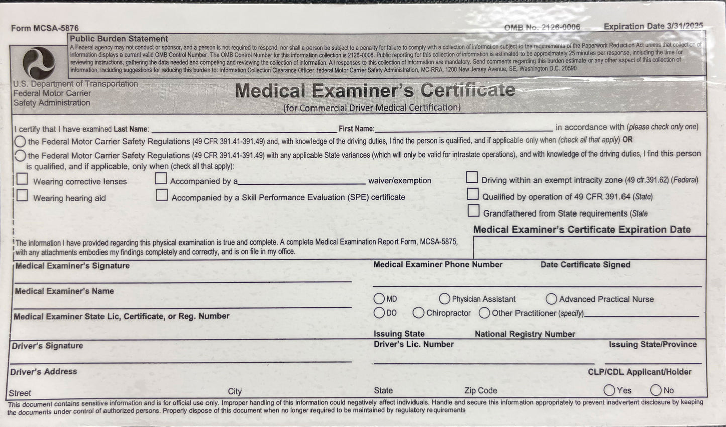 Medical Examiners Self-Laminating Certificate (Pack of 25)