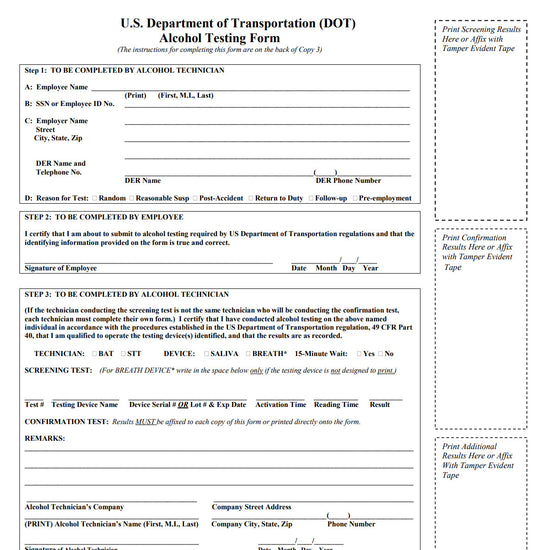 Alcohol DOT Forms (Pack of 25) – Pass My Physical